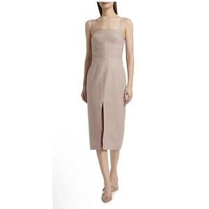 Hevron Linen Midi Dress Size 4 NEW Victoria Mauve Embroidered Designer $450